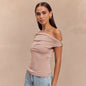 Women's Solid Color Pleated Off-shoulder Slim Off-shoulder Top