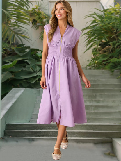 Sexy Waist Trimming Temperament V-neck Zip Placket Dress